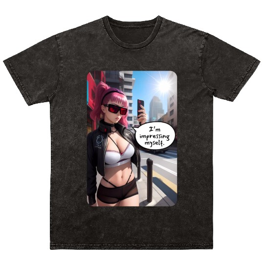 Cyberpunk Waifu Influencer Design 6 Mineral Wash T Shirts