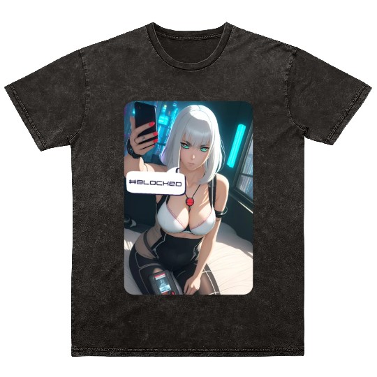 Cyberpunk Waifu Influencer Design 1 Mineral Wash T Shirts