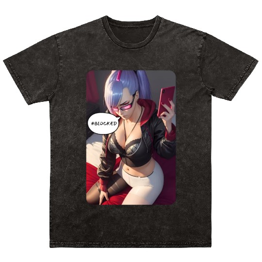 Cyberpunk Waifu Influencer Design 4 Mineral Wash T Shirts