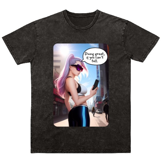 Cyberpunk Waifu Influencer Design 7 Mineral Wash T Shirts