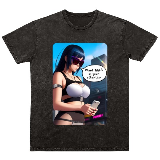 Cyberpunk Waifu Influencer Design 8 Mineral Wash T Shirts