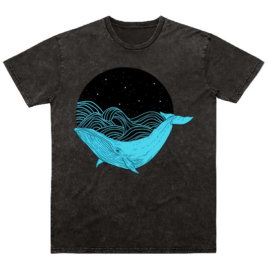 Humpback Whale Midnight Space Whale Mineral Wash T Shirts