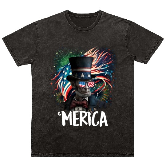 Merica Lincoln Independence Day Party 4th July Mineral Wash T Shirts