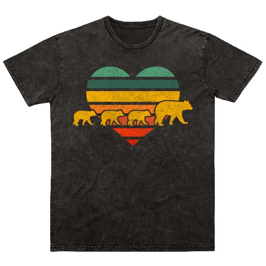 Mama Bear Three Cubs Heart Mothers Day Mineral Wash T Shirts