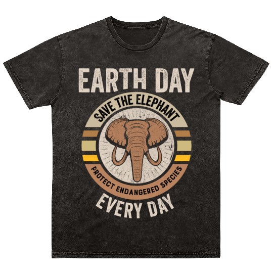Save The Elephant Protect Endangered Species Earth Mineral Wash T Shirts