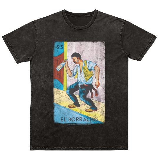 Loteria El Borracho Colorful Tarot Card Mineral Wash T Shirts