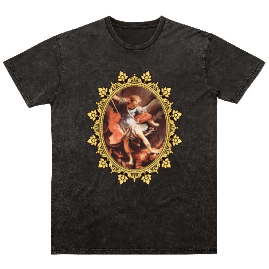 St. Michael the Archangel Icon Dragon Catholic Ang Mineral Wash T Shirts