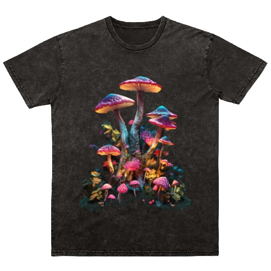 Trippy Neon Mushrooms #5 Mineral Wash T Shirts