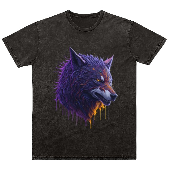 Colorful Paint Splash Art of a Wolf Head Mineral Wash T Shirts