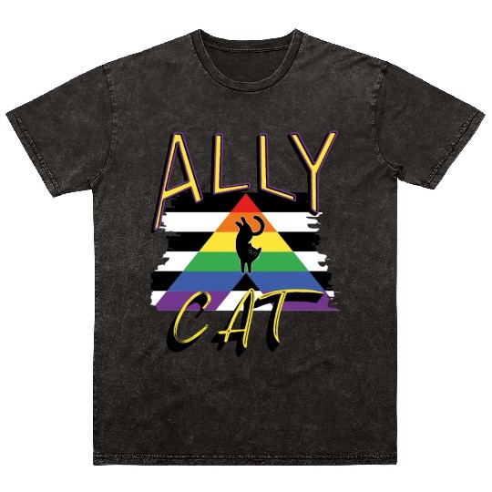 LGBTQ Ally Cat Gay Pride Rainbow Ally Cat Lovers Mineral Wash T Shirts