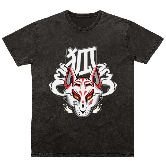 Kitsune mask Cyberpunk style Japanese spirit Mineral Wash T Shirts