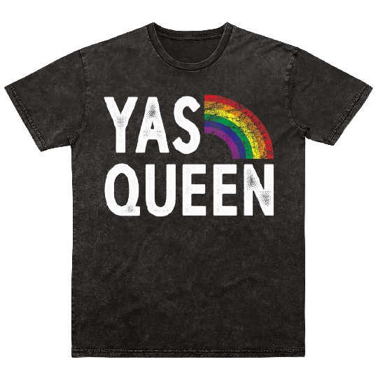 LGBT Lesbian Gay Pride Yas Queen Rainbow Flag Mineral Wash T Shirts