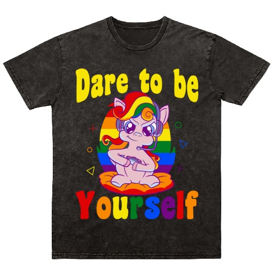 Dare to be Gaymer Lesbian Girl Gamer gift Mineral Wash T Shirts