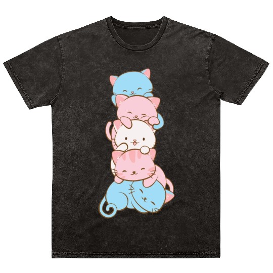 Transgender Pride Flag Cute Kawaii Cats Subtle Mineral Wash T Shirts