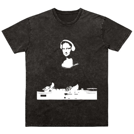 Dj Mona Lisa with Dj Headphone behind a dj table Mineral Wash T Shirts