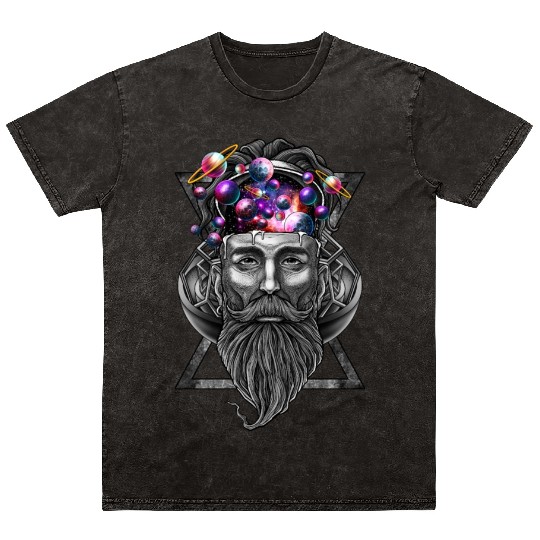 Long beard hipster trippy solar system Mineral Wash T Shirts