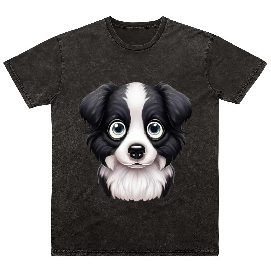 Loving Border Collie Gaze Design Mineral Wash T Shirts