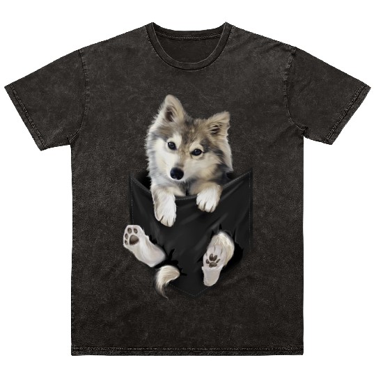 Wolf White Pup In Pocket Wolves Mineral Wash T Shirts
