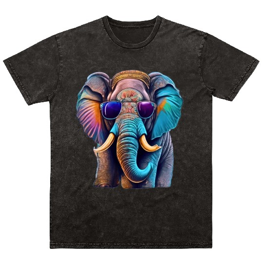 Vintage Elephant: Neon Shades & Colorful - Retro Mineral Wash T Shirts