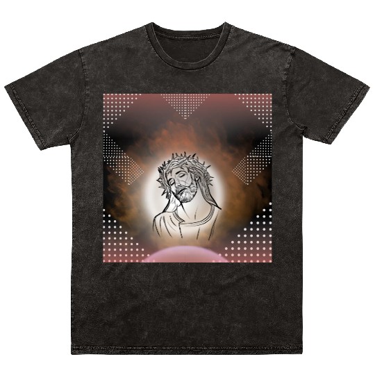 Sacred Jesus with Crown of Thorns Illustration Mineral Wash T Shirts