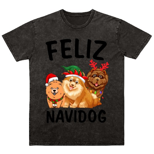 Feliz Navidog Chow Chow Reindeer Christmas Light Mineral Wash T Shirts