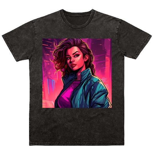 Synthwave City Bloom - Neon Pink Cityscape Mineral Wash T Shirts