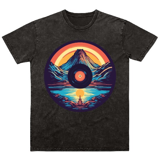 Retro Mountain Landscape: Vinyl Meets Art Mineral Wash T Shirts