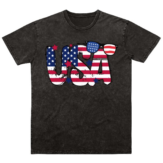 USA Flag Patriotic 4th of July America day of Mineral Wash T Shirts