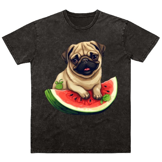 Pug with Melon, Funny Summer Design for Dog Lovers Mineral Wash T Shirts