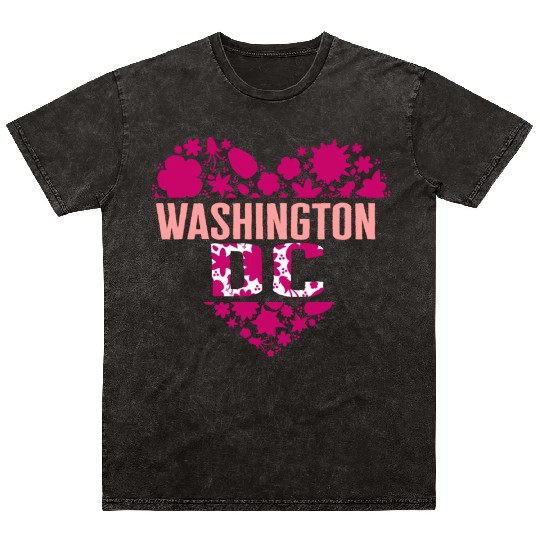 Washington DC Mineral Wash T Shirts, Cherry Blossom Heart Floral