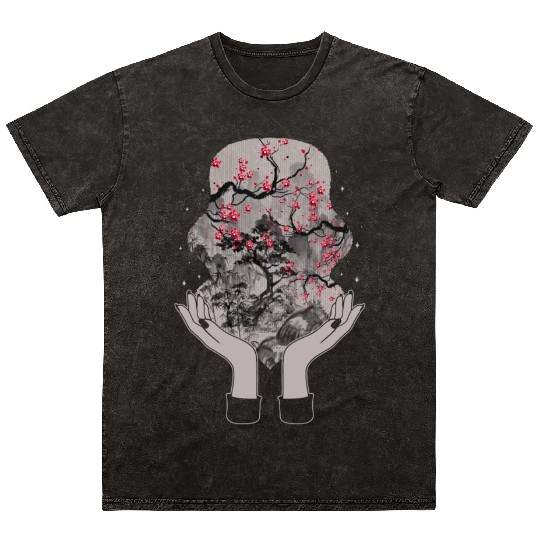 Cherry Blossom Mineral Wash T Shirts, Sakura Woodblock Kawaii