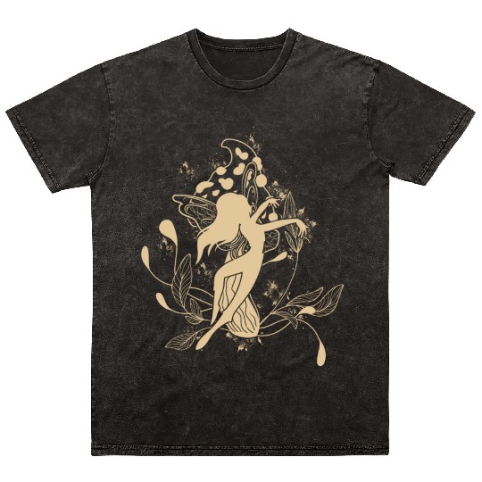 Fairy Mineral Wash T Shirts, Fairycore Dancing Fairy Mushroom
