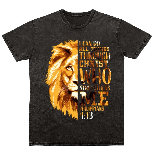 Philippians 413 Christian Bible Verse Lion Husband Mineral Wash T Shirts