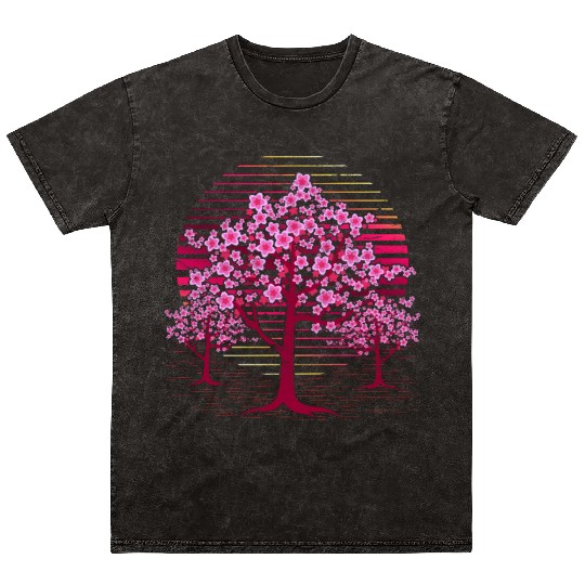Japanese sakura tree gift retro cherry blossoms Mineral Wash T Shirts