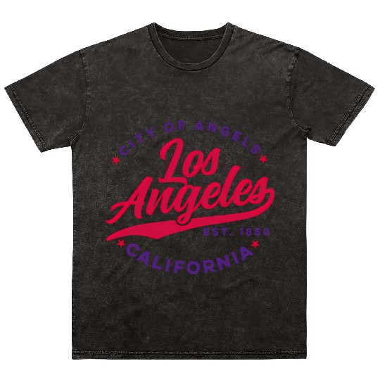 Los Angeles City Of Angels California Red Text Mineral Wash T Shirts