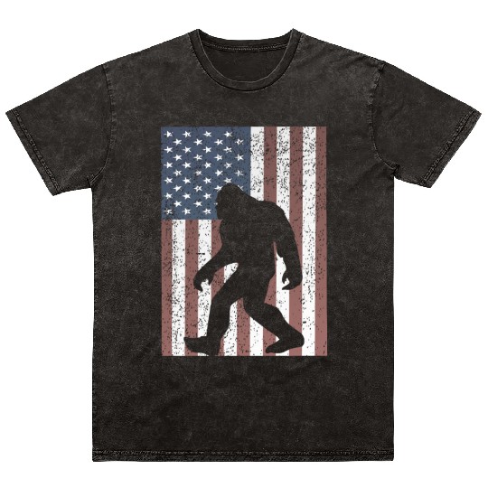Bigfoot Sasquatch American Flag USA Mineral Wash T Shirts