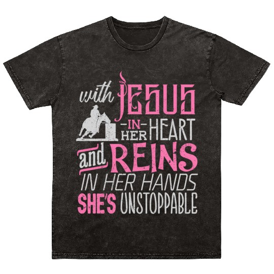 Barrel Racer Horse Rider Jesus Christ Swea Mineral Wash T Shirts
