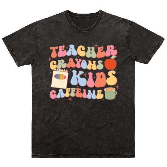 Teacher Crayons Kids Caffeine, Back To School Mineral Wash T Shirts