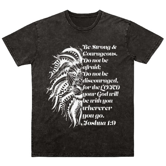 Christian Lion Joshua 19 Be Strong, Courageous Bib Mineral Wash T Shirts