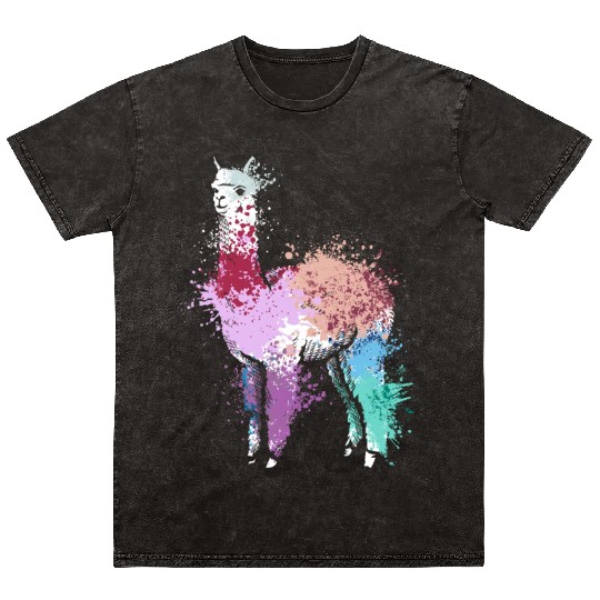 Colorful Splash Art Farm animals alpaca Llama Mineral Wash T Shirts