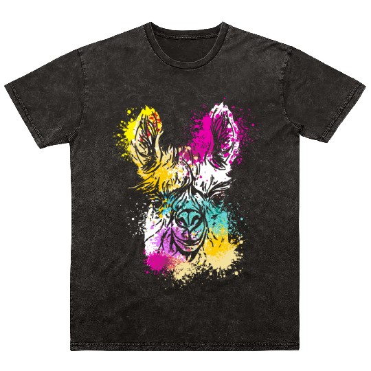 Colorful Splash Art Farm animals alpaca Llama head Mineral Wash T Shirts
