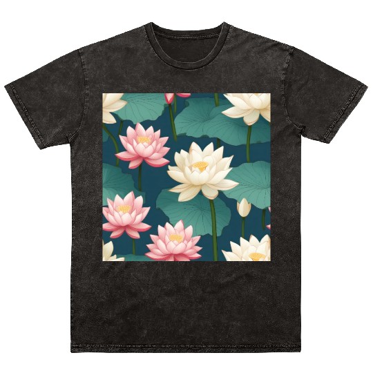 Serenity Blooms: Timeless Lotus Pattern Mineral Wash T Shirts
