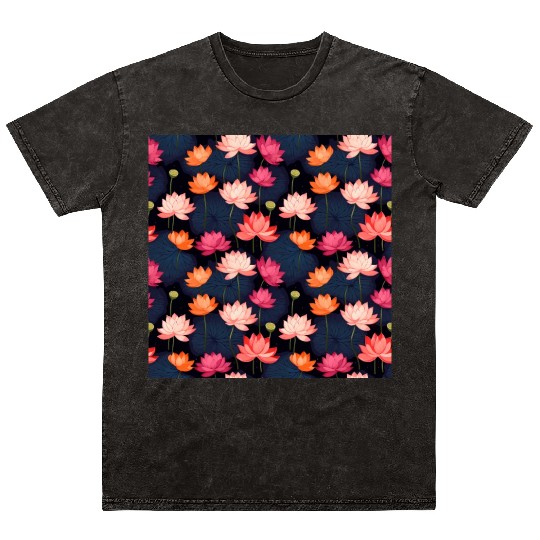 Serenity Blooms: Timeless Lotus Pattern Mineral Wash T Shirts