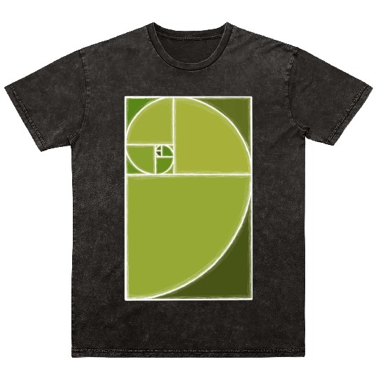 Olive Green Fibonacci Spiral Mineral Wash T Shirts