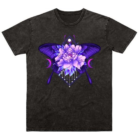 Peony Butterfly geometric tattoo Mineral Wash T Shirts