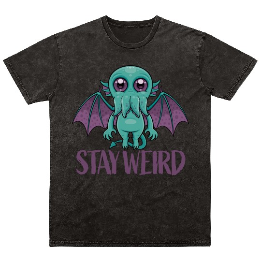 Stay Weird Cute Cthulhu Monster Mineral Wash T Shirts
