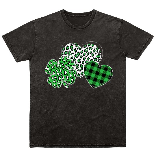 Saint Patricks Day For Women Shamrock Leopard Mineral Wash T Shirts
