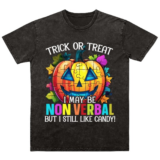 Autism Halloween Trick Or Treat Autism Awareness Mineral Wash T Shirts