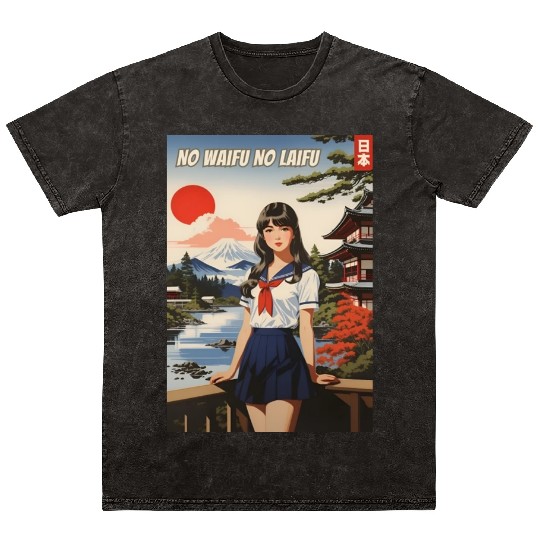 Funny Retro Art Style Anime Girl Japan Waifu Humor Mineral Wash T Shirts