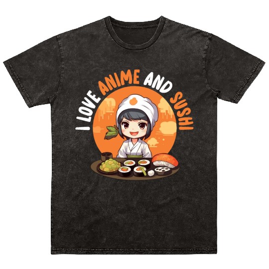 Anime Sushi Lover Nigiri Sashimi Food Manga Otaku Mineral Wash T Shirts